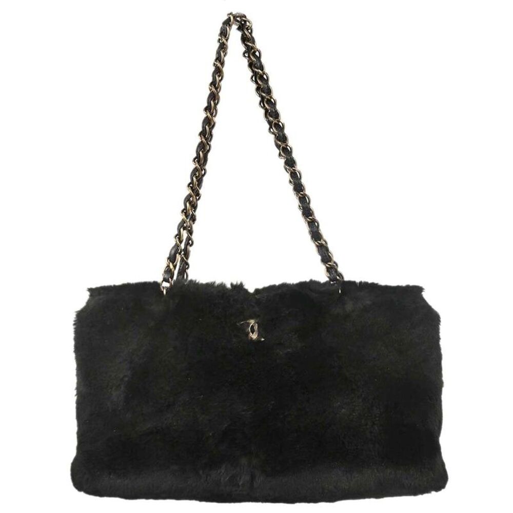 Chanel Chain Lapin Fur Black Rabbit Tote Bag Bag